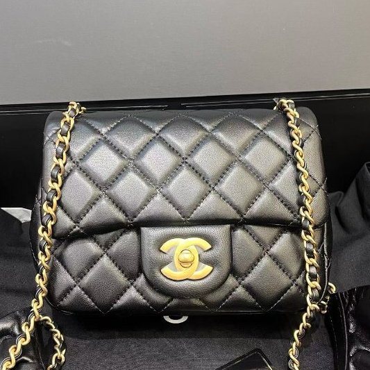 限定款 香奈兒CHANEL黑金荷葉邊方胖子菱格鏈條包-5