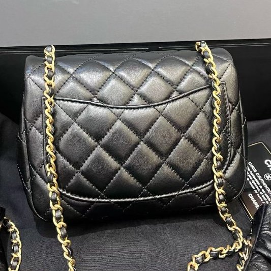 限定款 香奈兒CHANEL黑金荷葉邊方胖子菱格鏈條包-6