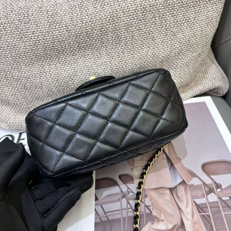 限定款 香奈兒CHANEL黑金荷葉邊方胖子菱格鏈條包-7