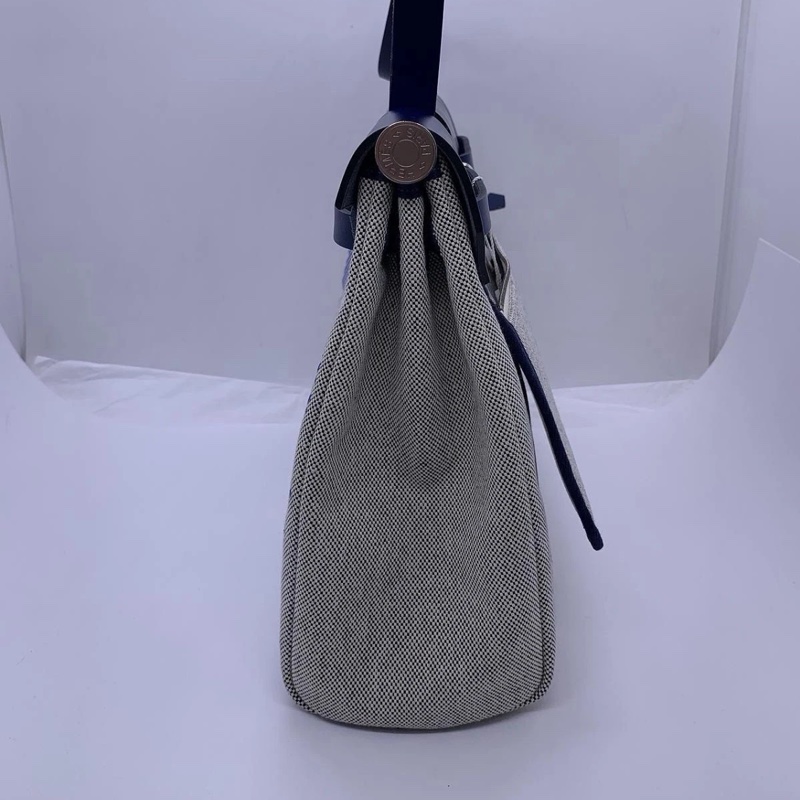 Hermes愛馬仕herbag 31 狂躁新娘限量款 深藍色拼米銀扣 Z刻 帆布拼皮-4