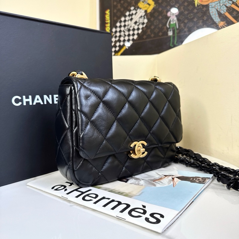 🈶購證 #絕版收藏 #配件齊 香奈兒黑金22s鴛鴦鏈條方胖子 晶片款-8