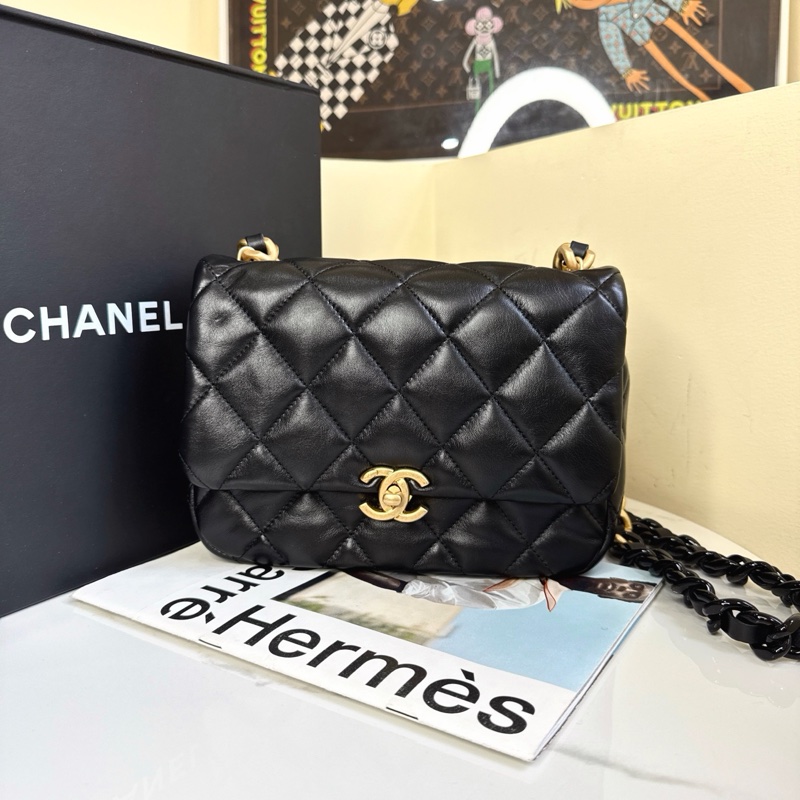 🈶購證 #絕版收藏 #配件齊 香奈兒黑金22s鴛鴦鏈條方胖子 晶片款-9