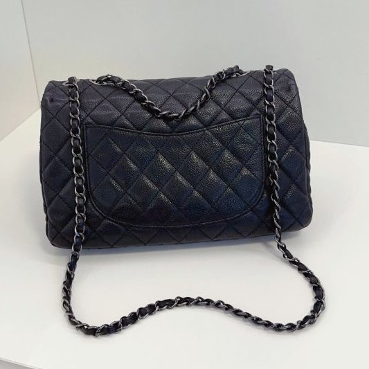 特別款 Chanel香奈兒黑銀荔枝皮菱格CF雙鏈口蓋包-1