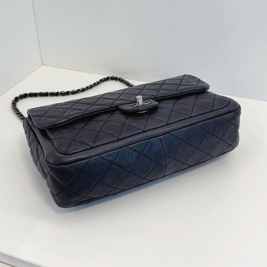 特別款 Chanel香奈兒黑銀荔枝皮菱格CF雙鏈口蓋包-4