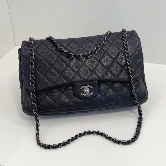 特別款 Chanel香奈兒黑銀荔枝皮菱格CF雙鏈口蓋包-5