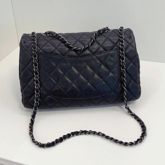 特別款 Chanel香奈兒黑銀荔枝皮菱格CF雙鏈口蓋包-6