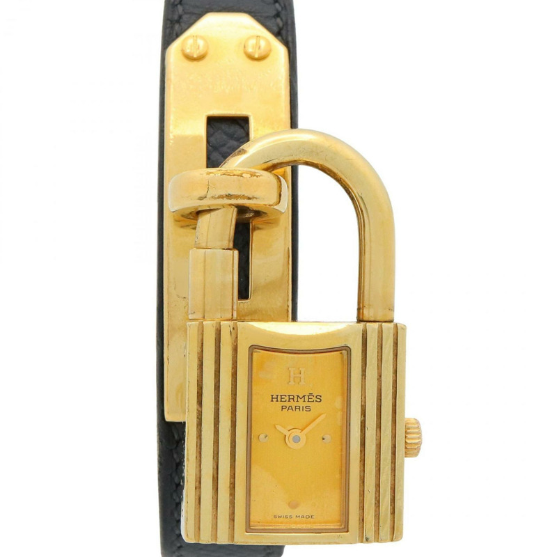 愛馬仕 Kelly 女士腕錶，鍍金款，皮革錶帶，金色，KE1.201-0