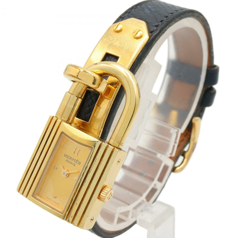 愛馬仕 Kelly 女士腕錶，鍍金款，皮革錶帶，金色，KE1.201-1