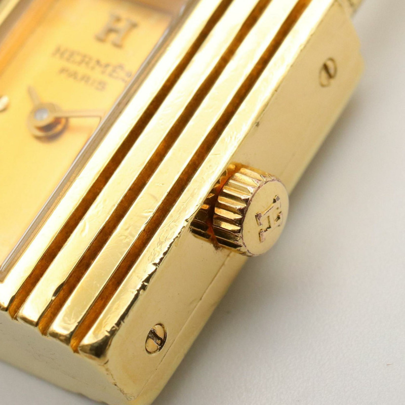 愛馬仕 Kelly 女士腕錶，鍍金款，皮革錶帶，金色，KE1.201-5