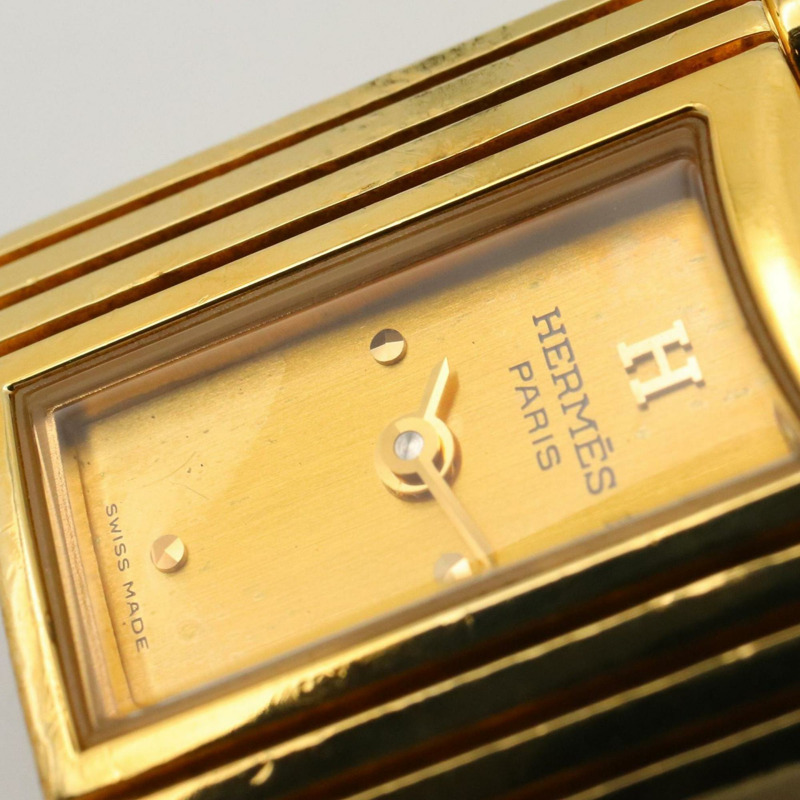 愛馬仕 Kelly 女士腕錶，鍍金款，皮革錶帶，金色，KE1.201-12