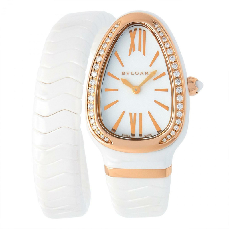 寶格麗 Serpenti Spiga 女士腕錶,18K 玫瑰金,陶瓷和鑽石,白金,102613 (SPC35WG)-0