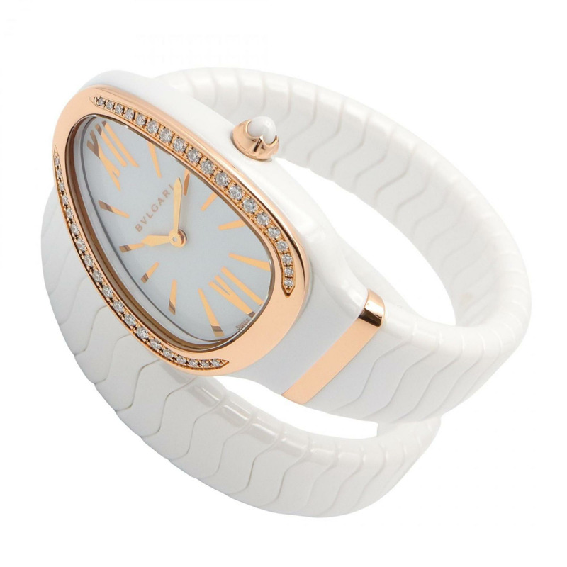 寶格麗 Serpenti Spiga 女士腕錶,18K 玫瑰金,陶瓷和鑽石,白金,102613 (SPC35WG)-1