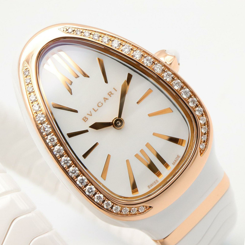寶格麗 Serpenti Spiga 女士腕錶,18K 玫瑰金,陶瓷和鑽石,白金,102613 (SPC35WG)-2