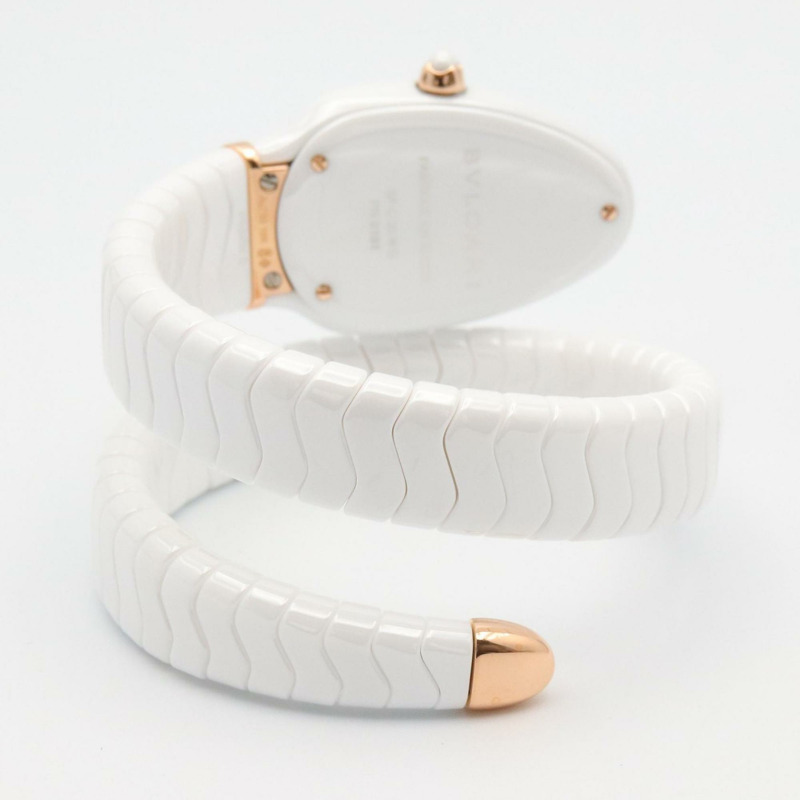 寶格麗 Serpenti Spiga 女士腕錶,18K 玫瑰金,陶瓷和鑽石,白金,102613 (SPC35WG)-3