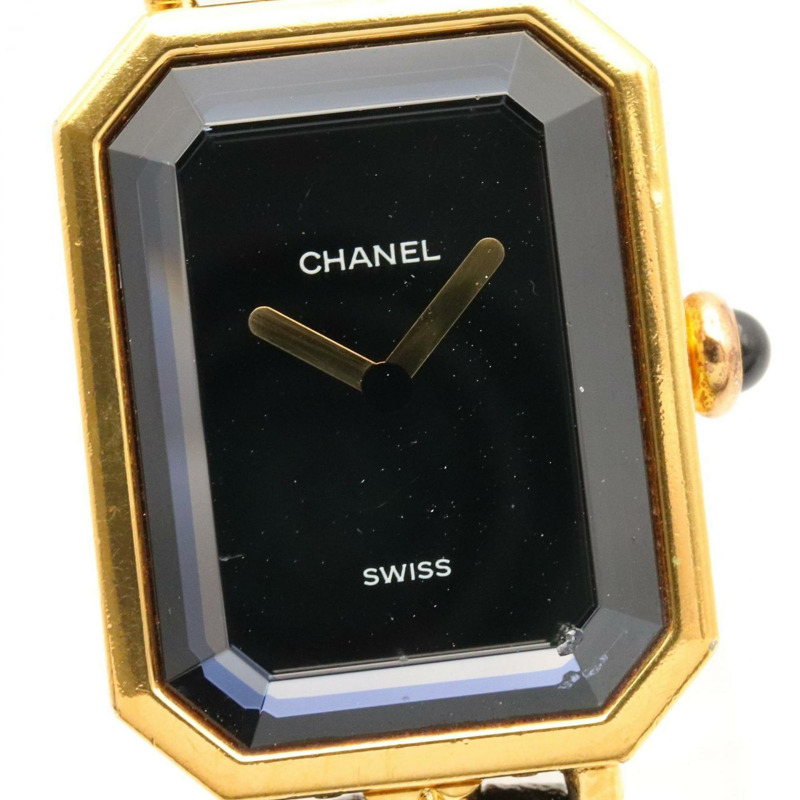 香奈兒 Premiere M 系列腕錶,鍍金,配皮錶帶,黑色,女士款,H0001-7