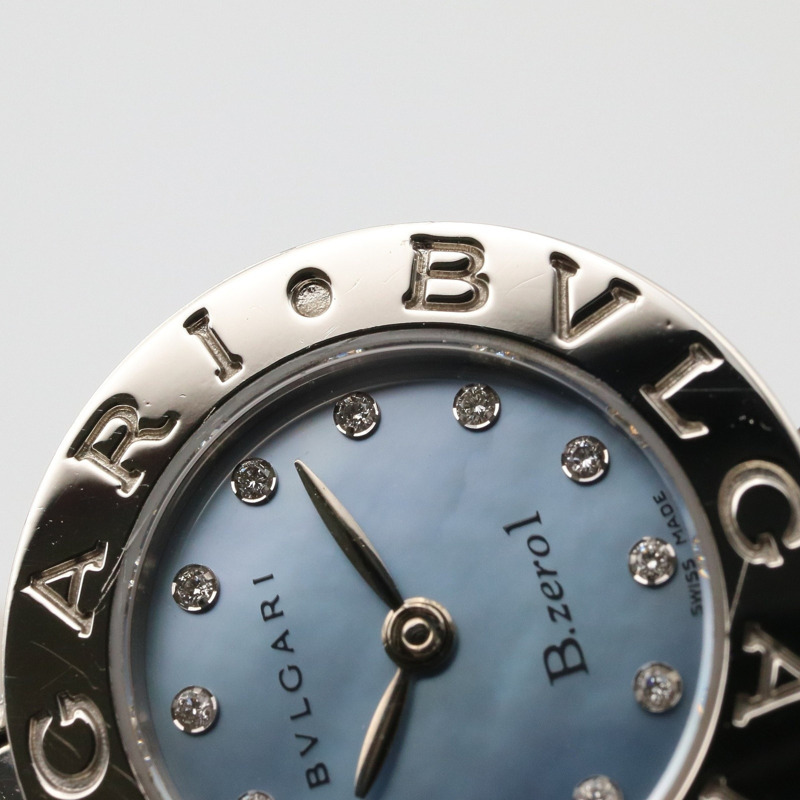 寶格麗 B-zero1 系列腕錶,不鏽鋼鑲鑽,女款,藍色錶殼 BZ22S-8