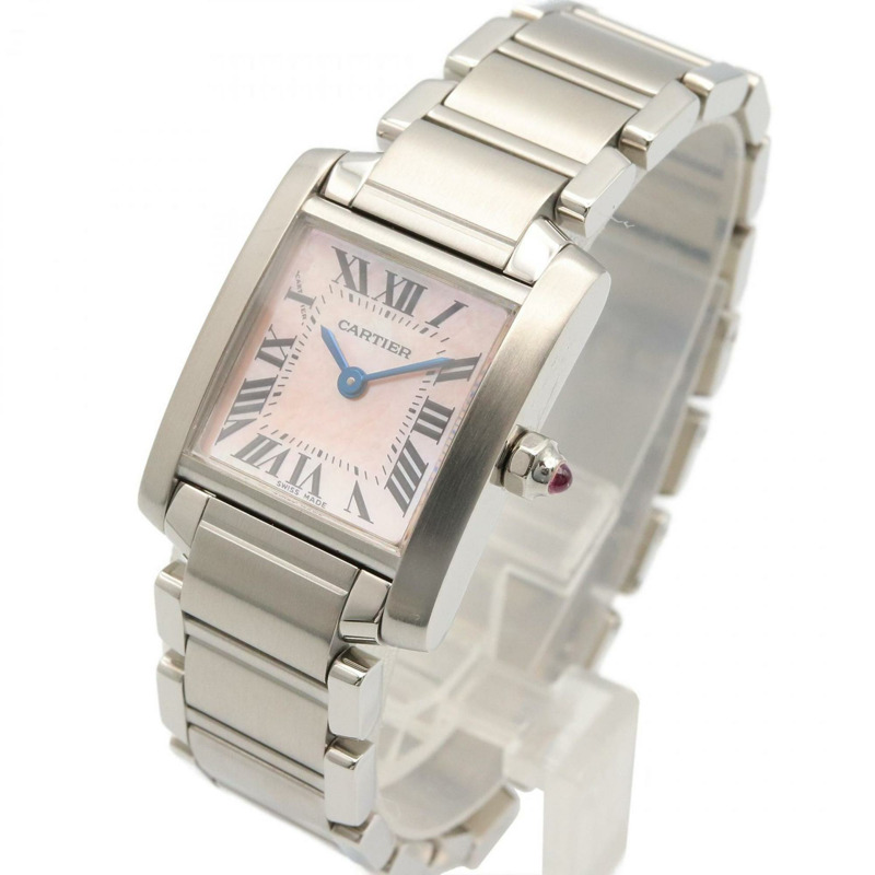 卡地亞 Tank Française 小號腕錶,不鏽鋼,女士,粉紅色,W51028Q3-1