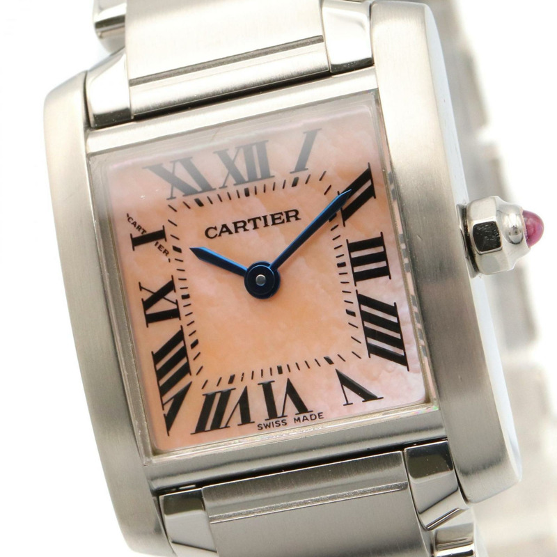 卡地亞 Tank Française 小號腕錶,不鏽鋼,女士,粉紅色,W51028Q3-2