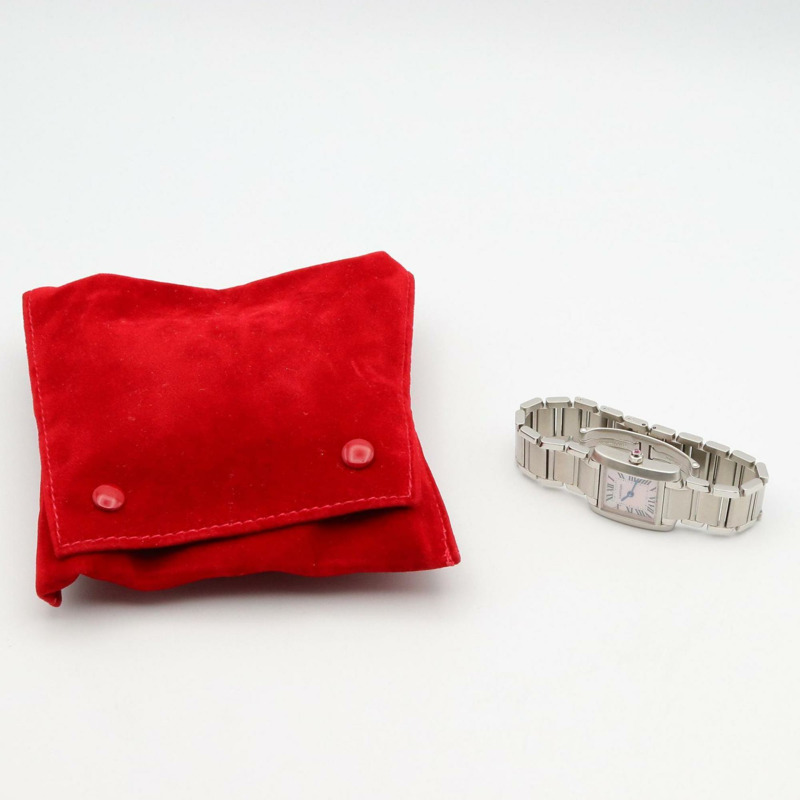 卡地亞 Tank Française 小號腕錶,不鏽鋼,女士,粉紅色,W51028Q3-8