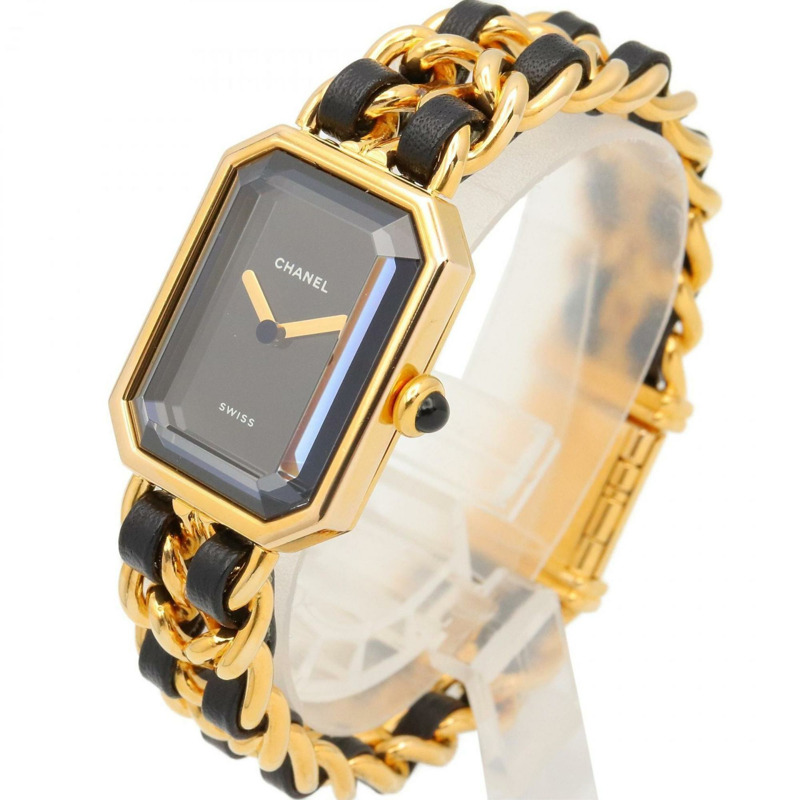 香奈兒 Premiere M 系列腕錶，鍍金錶殼，皮革錶帶，女士款，黑色，H0001-1