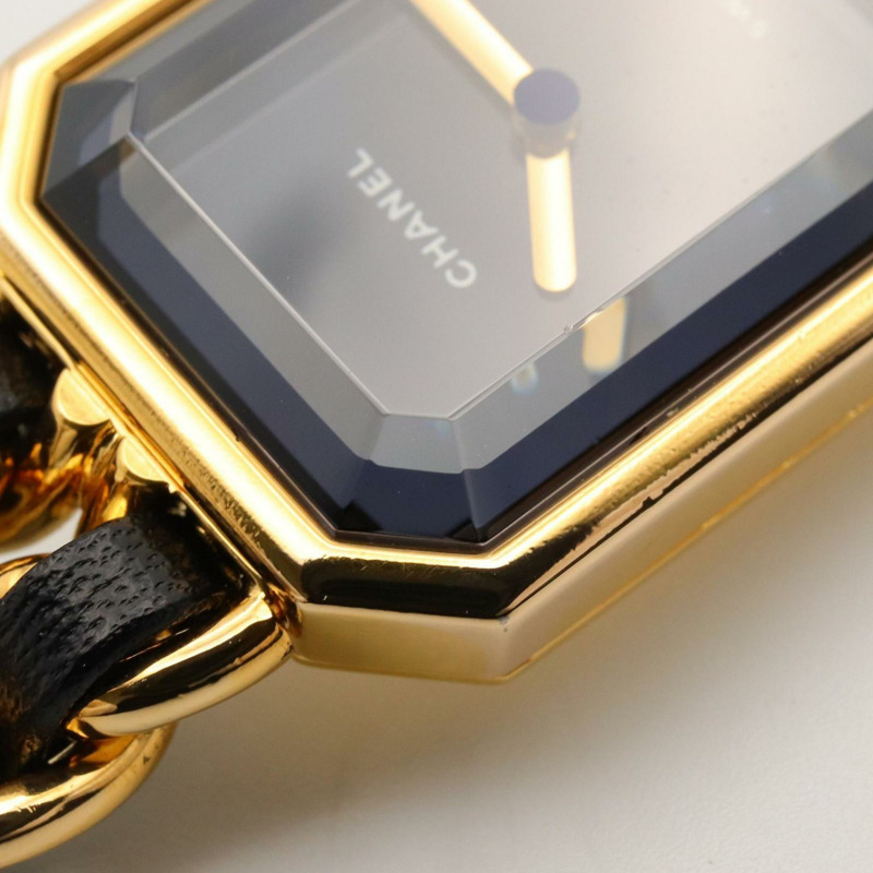 香奈兒 Premiere M 系列腕錶，鍍金錶殼，皮革錶帶，女士款，黑色，H0001-11