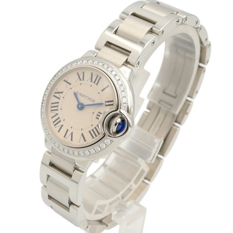 卡地亞 Ballon Bleu SM 腕錶,鑲鑽錶圈,不鏽鋼材質,銀色,女款,W4BB0015-1