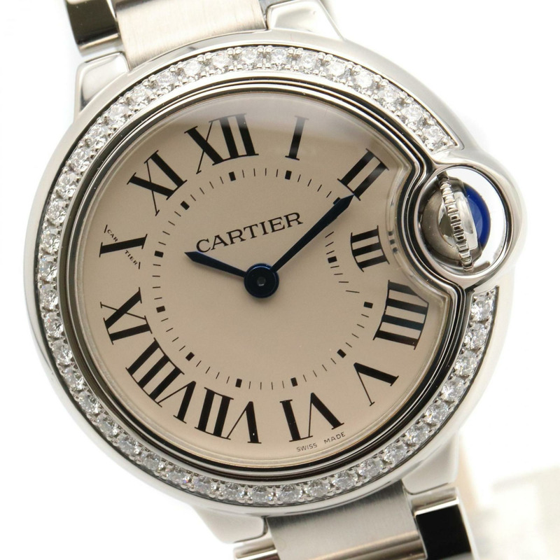 卡地亞 Ballon Bleu SM 腕錶,鑲鑽錶圈,不鏽鋼材質,銀色,女款,W4BB0015-2