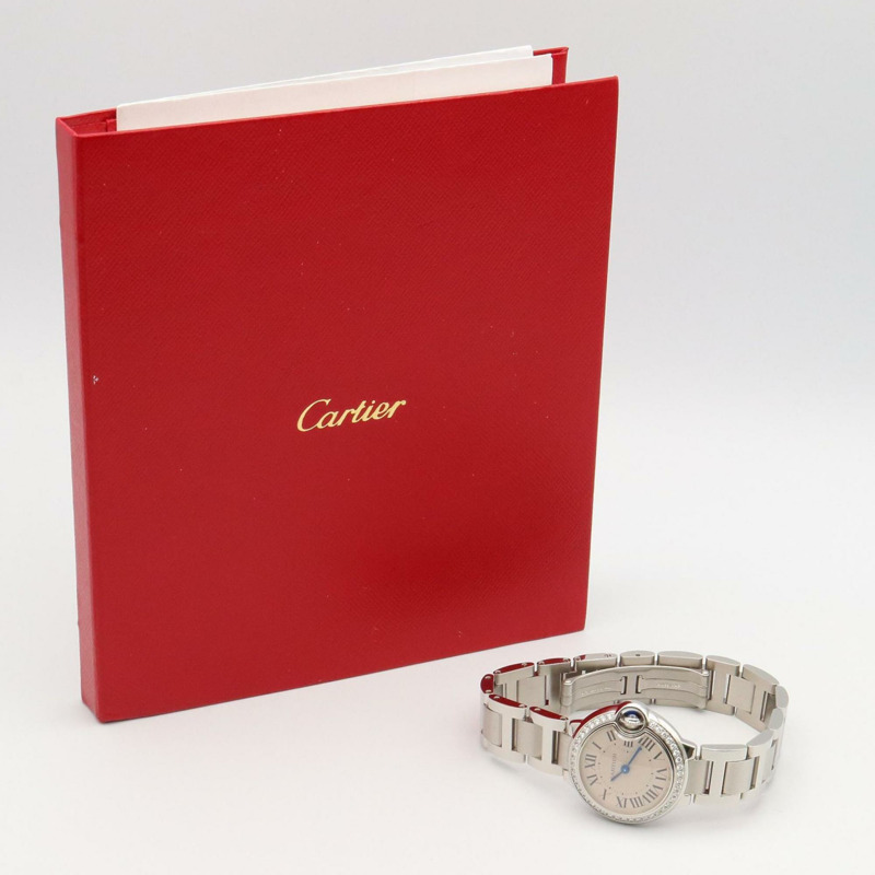 卡地亞 Ballon Bleu SM 腕錶,鑲鑽錶圈,不鏽鋼材質,銀色,女款,W4BB0015-9