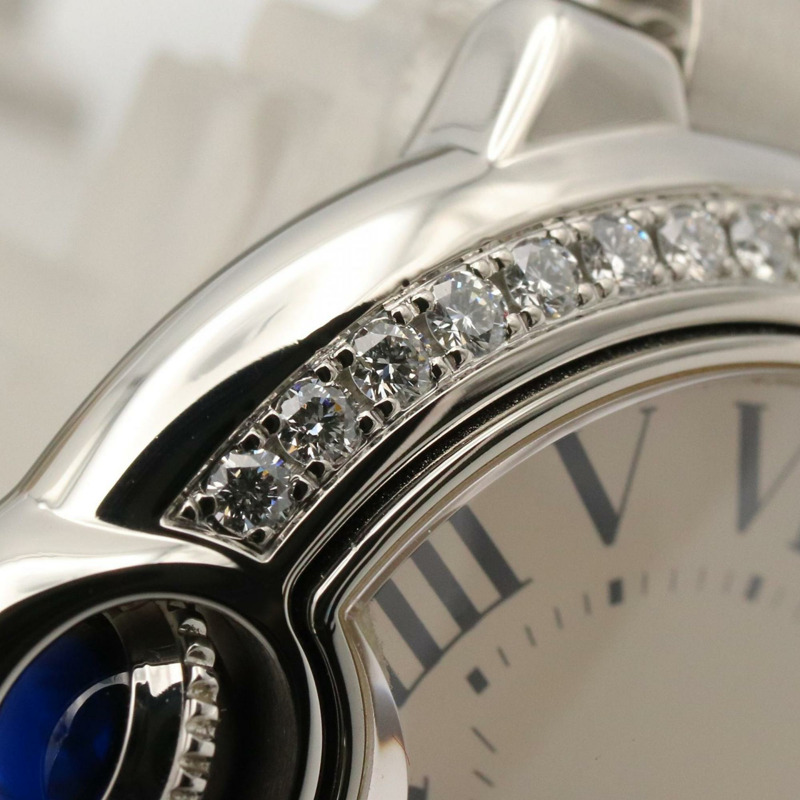 卡地亞 Ballon Bleu SM 腕錶,鑲鑽錶圈,不鏽鋼材質,銀色,女款,W4BB0015-11