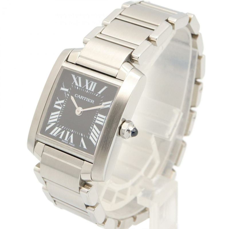 卡地亞 Tank Française SM 女士腕錶,不鏽鋼材質,黑色,型號 W51026Q3-1