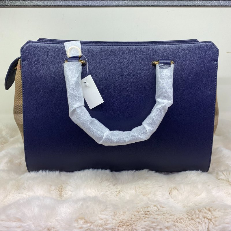 全新閒置品 BURBERRY Banwell印花金字LOGO牛皮格紋帆布拉鍊手提肩背包-2