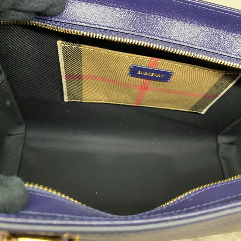 全新閒置品 BURBERRY Banwell印花金字LOGO牛皮格紋帆布拉鍊手提肩背包-5