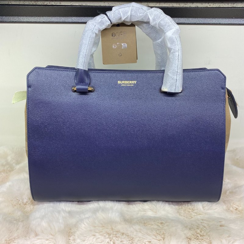 全新閒置品 BURBERRY Banwell印花金字LOGO牛皮格紋帆布拉鍊手提肩背包-7