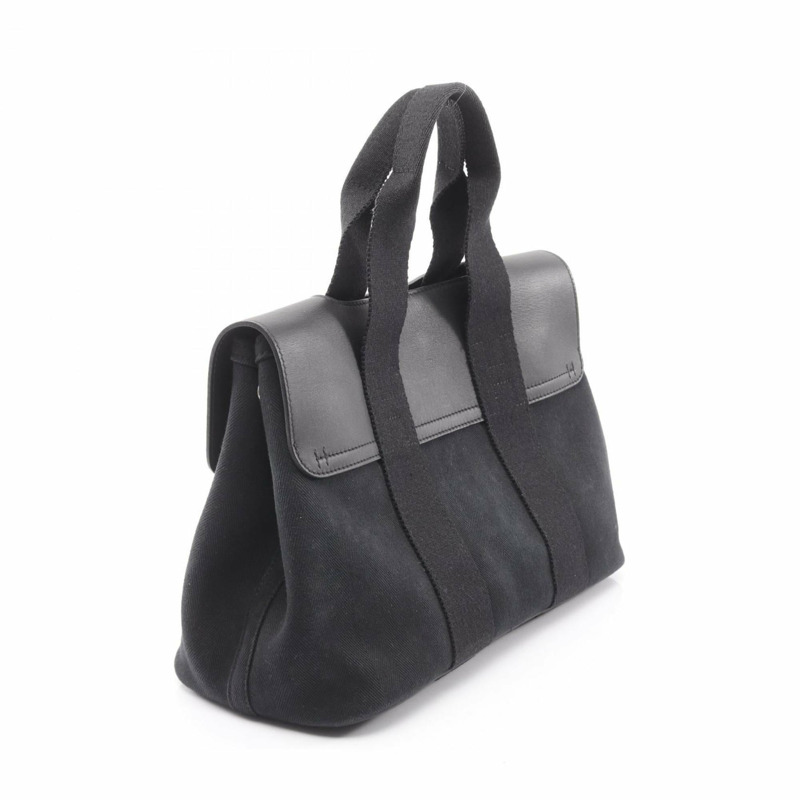 愛馬仕 Hermès Valparaiso PM 女士皮革手提包，飾以人字紋帆布圖案，黑色-1