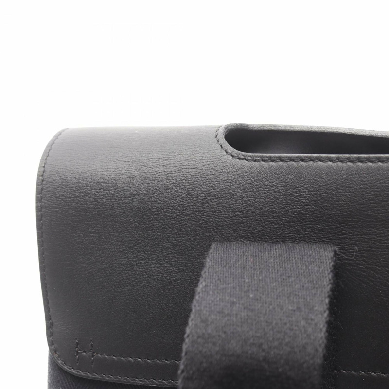 愛馬仕 Hermès Valparaiso PM 女士皮革手提包，飾以人字紋帆布圖案，黑色-7