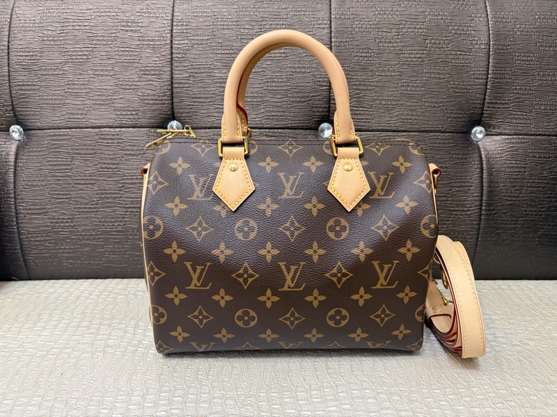 LV 原花金釦Speedy25手提斜背波士頓包M46977-0