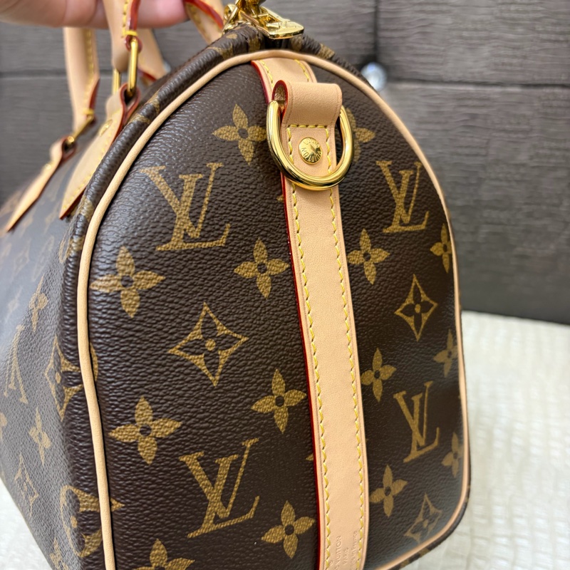 LV 原花金釦Speedy25手提斜背波士頓包M46977-4