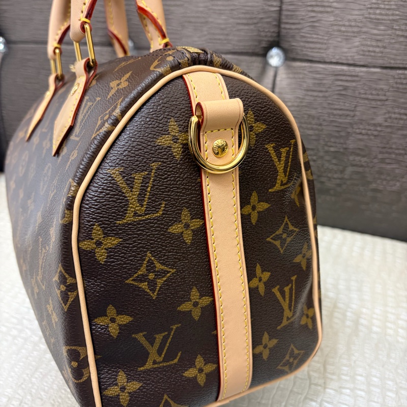 LV 原花金釦Speedy25手提斜背波士頓包M46977-5