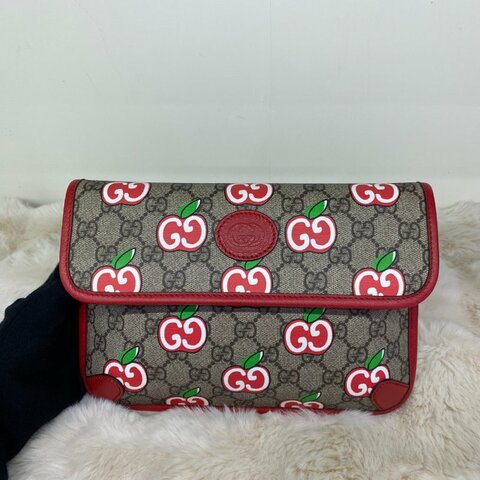 Gucci GG Supreme Apple經典老花滿版蘋果胸腰包