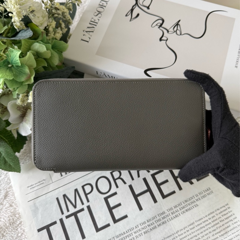 Collars de Chiens 圖案絲巾小牛皮ㄇ形拉鍊長夾(灰色)-3