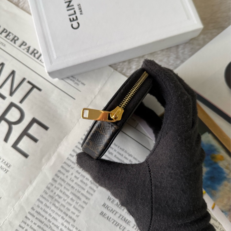 Triomphe 塗層帆布拉鍊圓形零錢包(黝黑色)-2