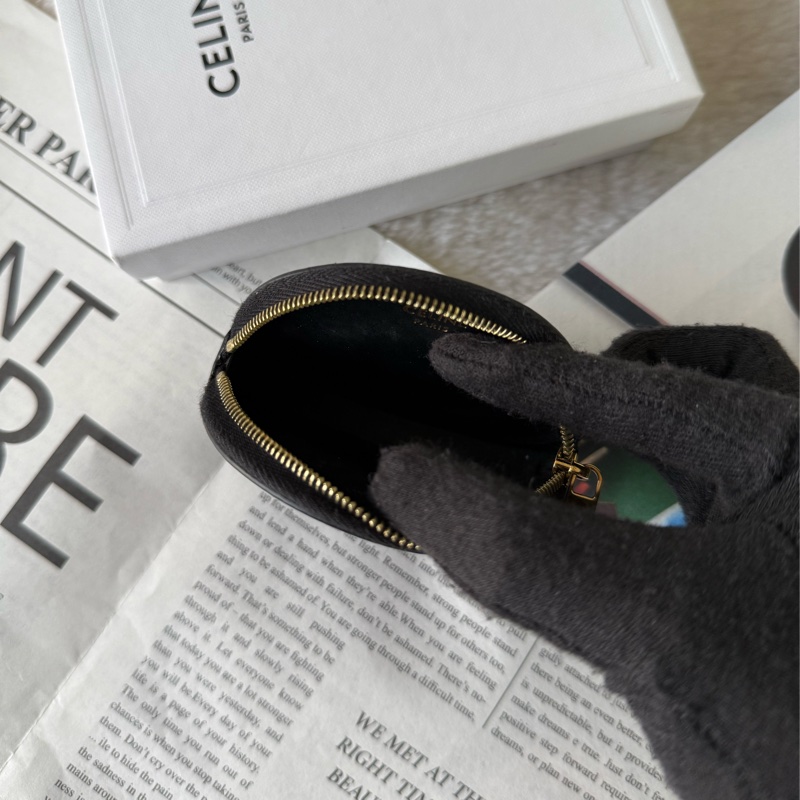 Triomphe 塗層帆布拉鍊圓形零錢包(黝黑色)-6