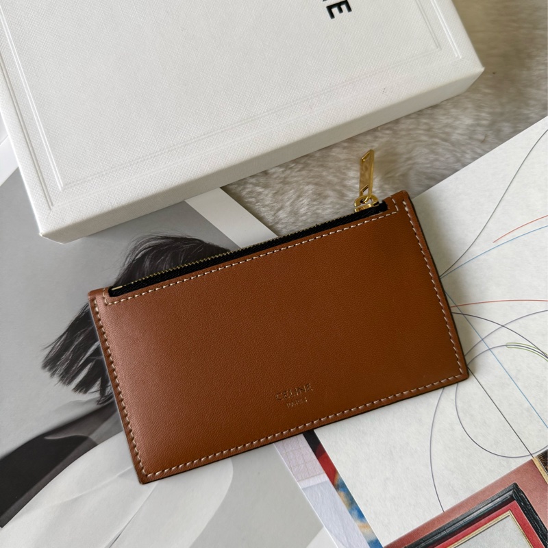 Triomphe 帆布及皮革拉鍊卡片夾/零錢包(棕褐色)-0