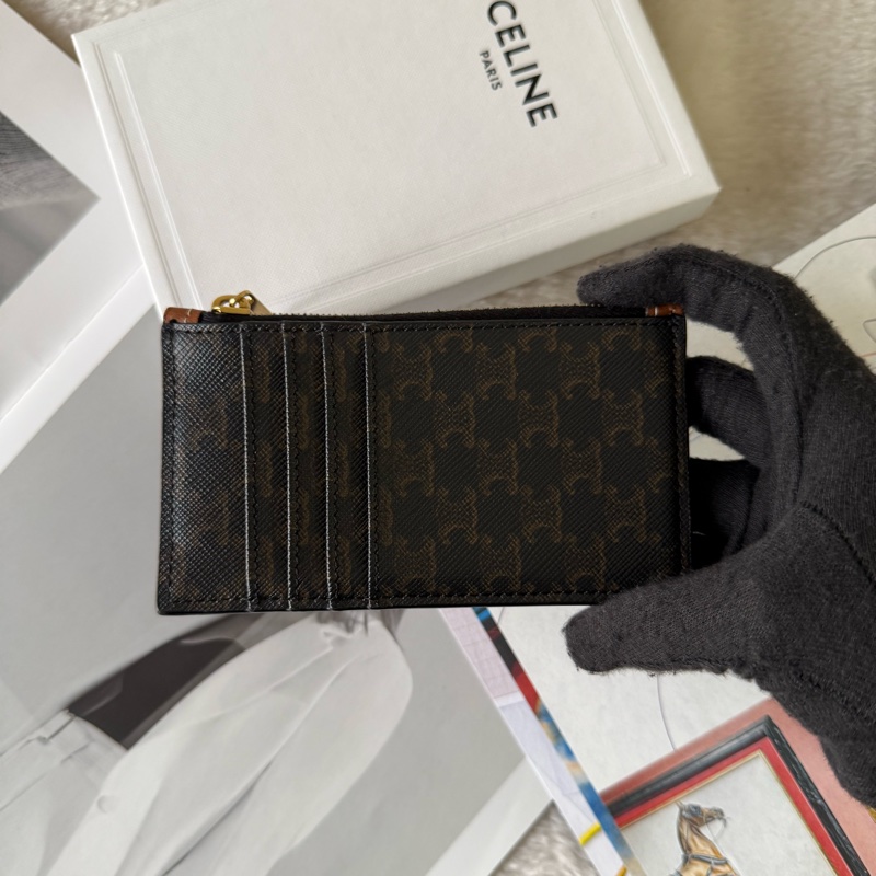 Triomphe 帆布及皮革拉鍊卡片夾/零錢包(棕褐色)-3