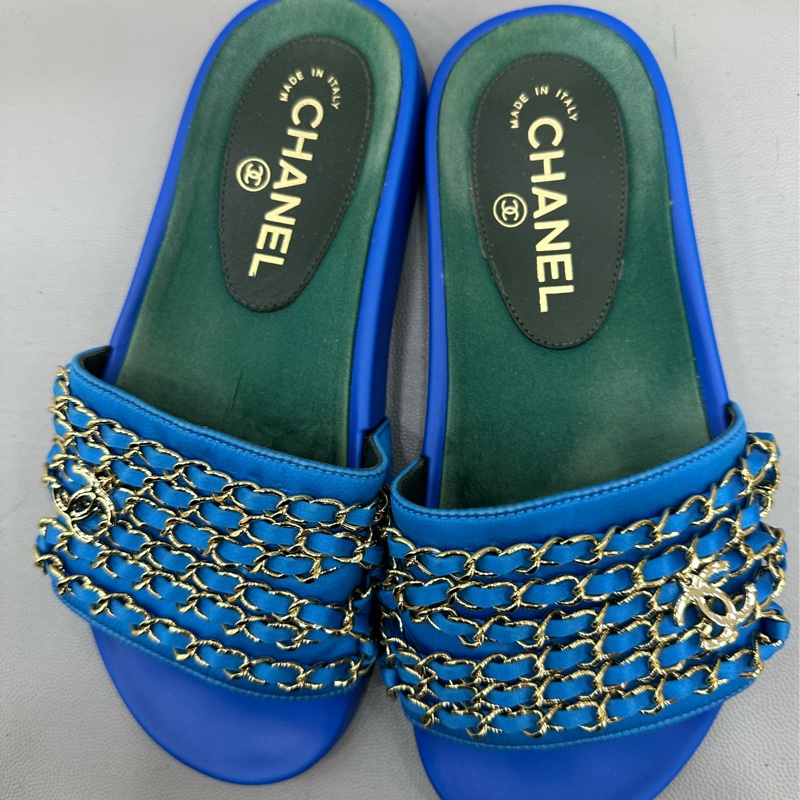 Chanel 古巴系列鏈條拖鞋 涼鞋 有雙c 36碼-1