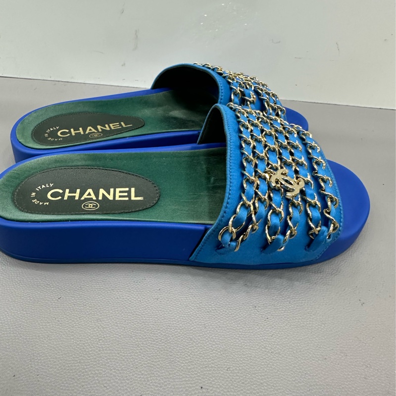 Chanel 古巴系列鏈條拖鞋 涼鞋 有雙c 36碼-3