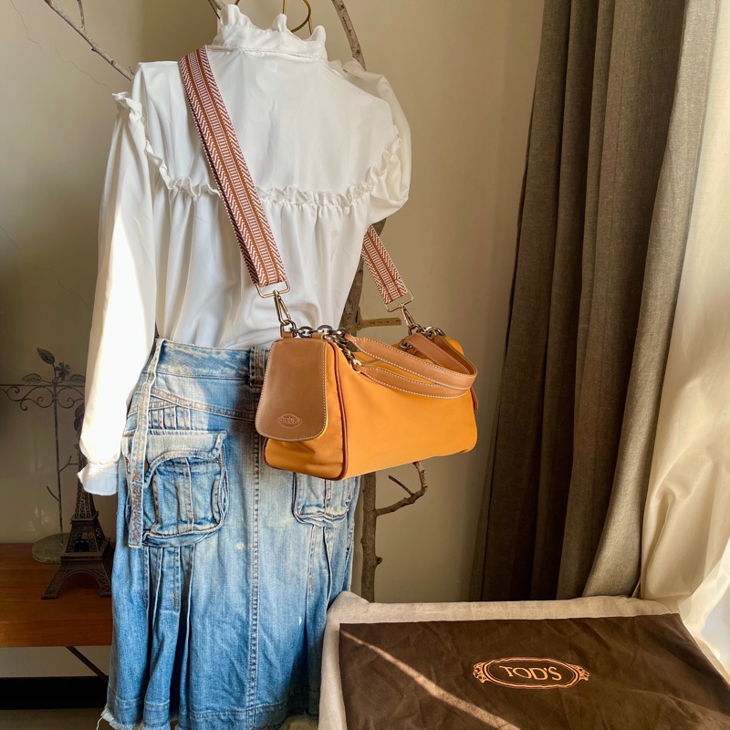 TOD’s帆布包/鏈帶包/肩背包/側背包/自➕長帶斜背/ 🌠正品🌠少用🌠背法多樣/很輕-0