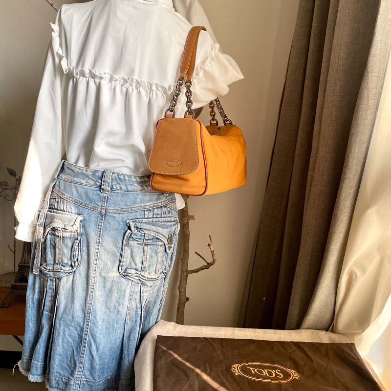 TOD’s帆布包/鏈帶包/肩背包/側背包/自➕長帶斜背/ 🌠正品🌠少用🌠背法多樣/很輕-8