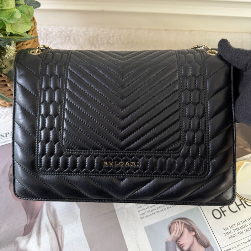 Serpenti Forever 黑白蛇頭雙鏈肩背包(黑色)-1