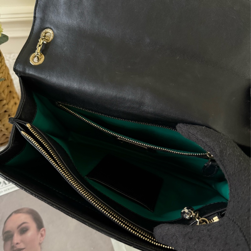 Serpenti Forever 黑白蛇頭雙鏈肩背包(黑色)-3